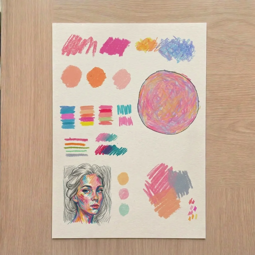Color swatches and palette exploration with colored pencils